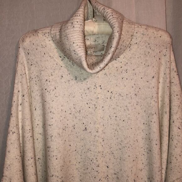 LOFT M Knit Poncho Turtleneck Sweater Ivory Black Specks - Picture 3 of 12